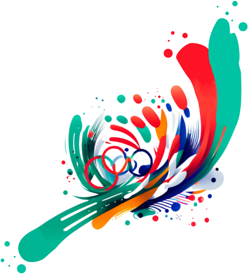 Illustration abstraite représentant un tourbillon de lignes de couleurs. Au milieu se trouvent des anneaux en référence aux Jeux olympiques d'Albertville